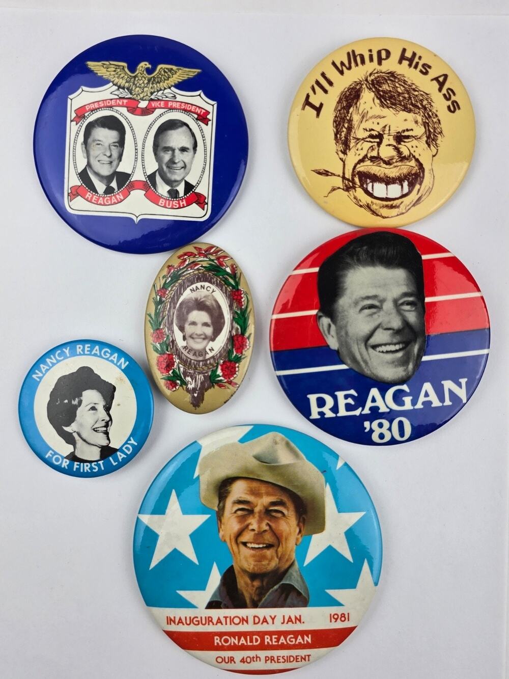 Lot of 6 Vintage Ronald & Nancy Reagan Political Buttons Pins First Lady